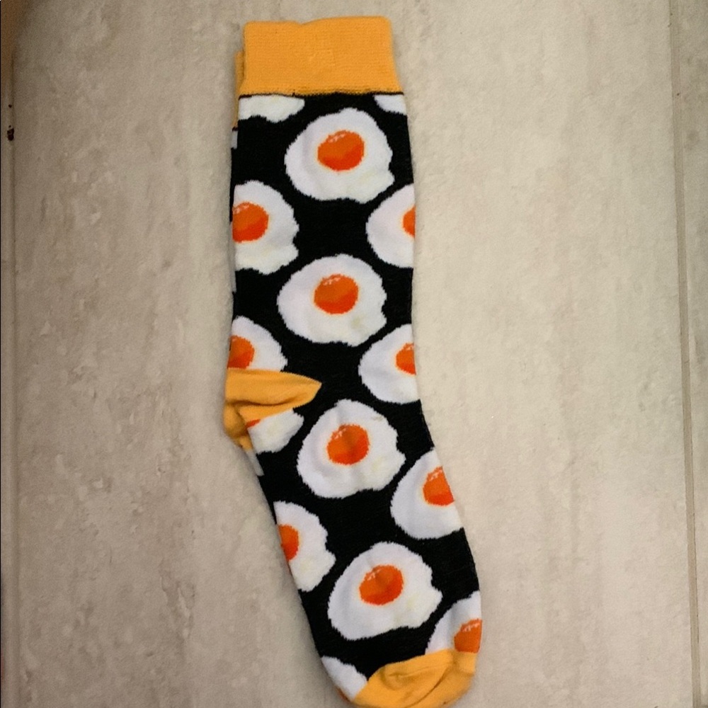 Fried Egg Patterned Black and Yellow Socks